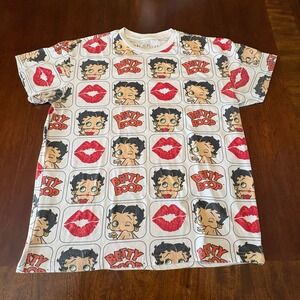 Betty Boop All-Over Print T-Shirt Red Lips Graphic Tee Size Small